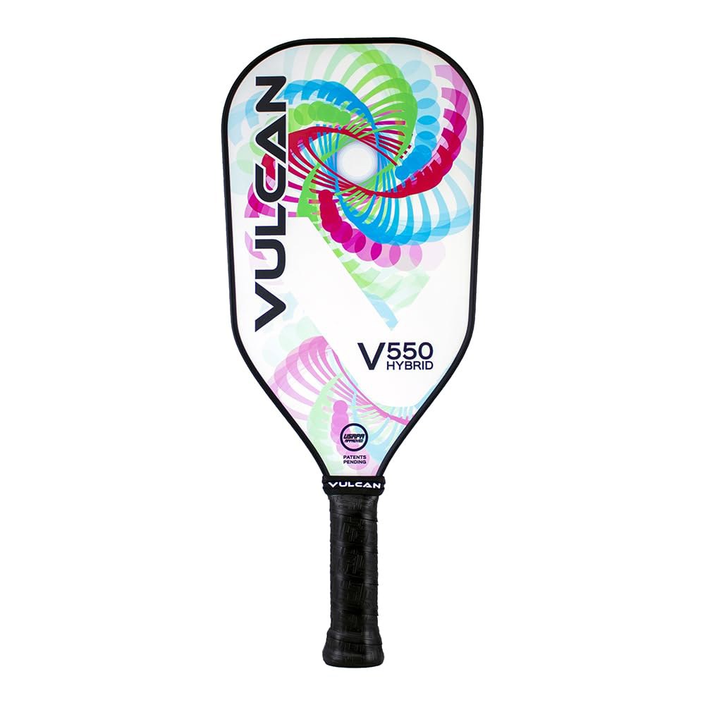 Vulcan V550 피클볼 패들 하이브리드 성능 섬유 승인 폴리프로필렌 코어 화이트 USAP 표면 엔트로피 - 탄소 1 Black 13mm - 상품 이미지