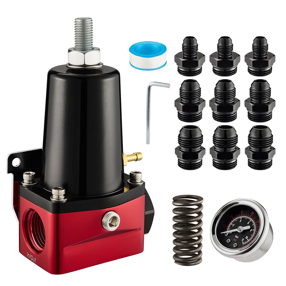 이블 에너지 연료 압력 조절기 30-140PSI 조절 가능한 범위, 게이지 및 피팅 레드가 있는 10AN 바이패스 리턴 EFI - 상품 이미지