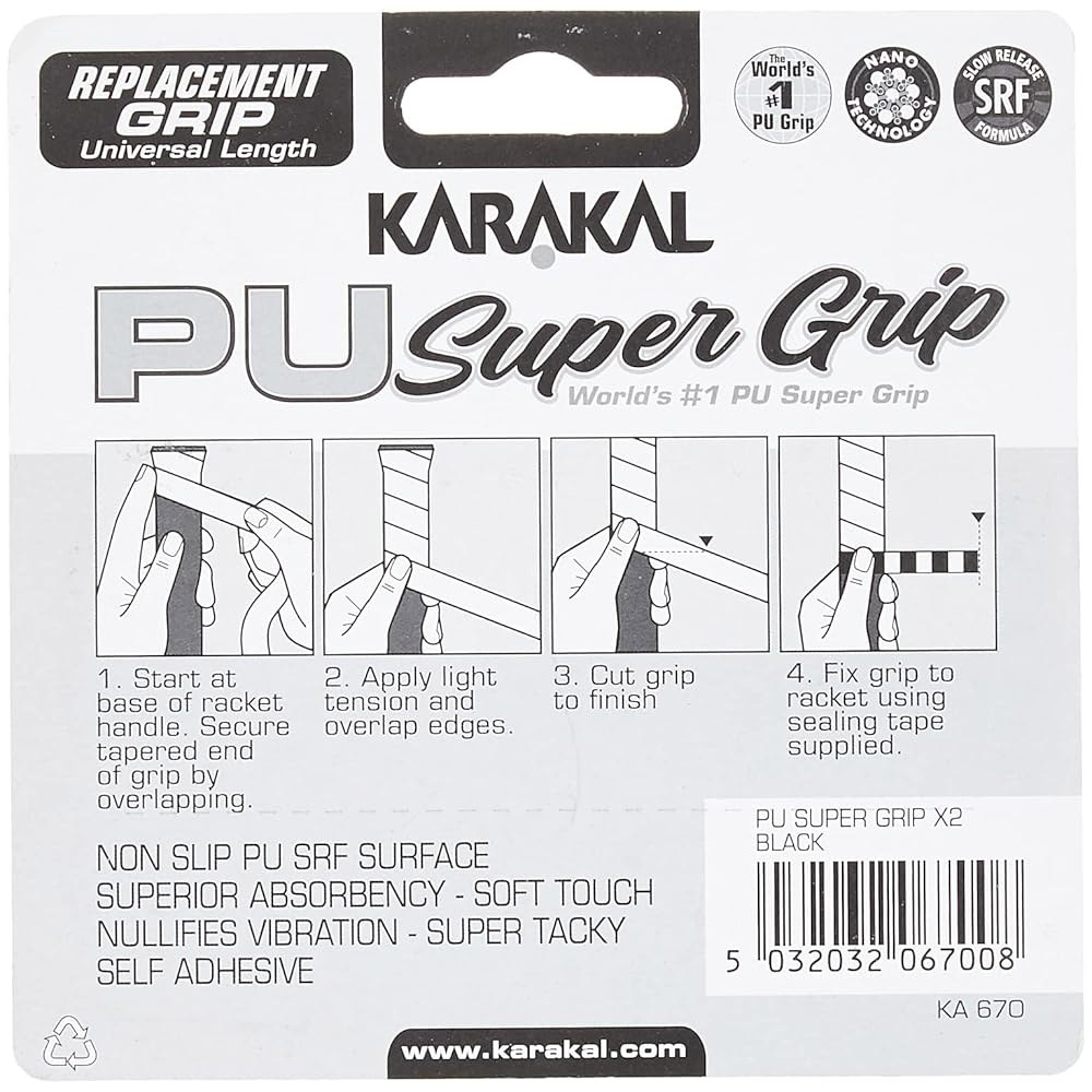 Karakal PU Supergrip 교체용 라켓 그립 2개 (블랙) - 테니스/배드민턴/스쿼시 - 상세 이미지 2