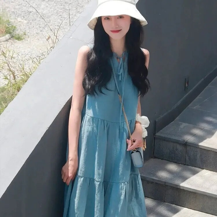 여름 나시 루즈핏 휴양지 민소매 롱 린넨 - 상세 이미지 2
