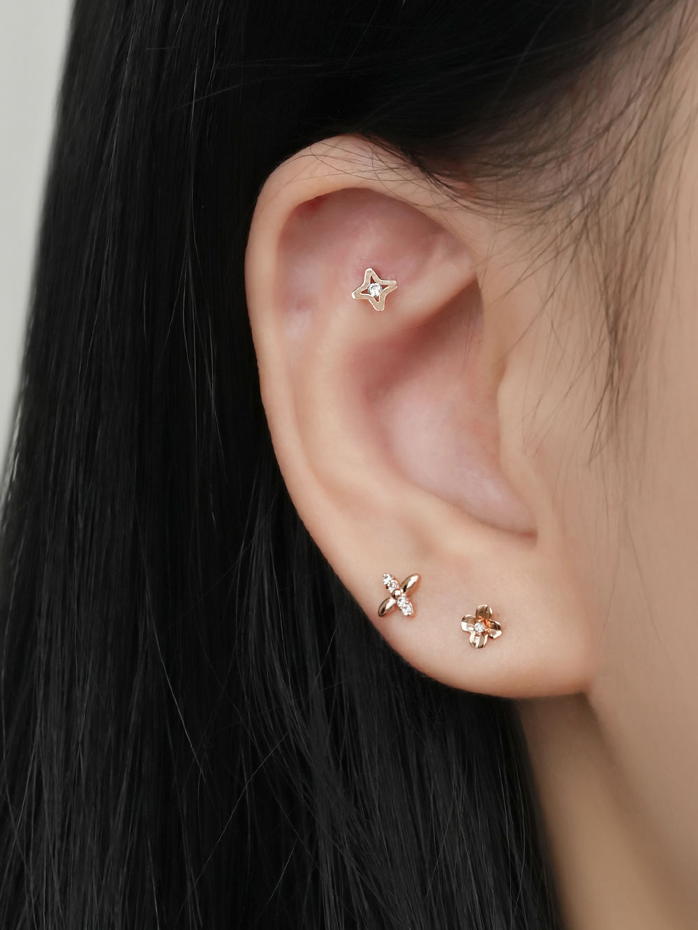 14K 스타 컷 큐빅 피어싱 귀걸이 이미지 6
