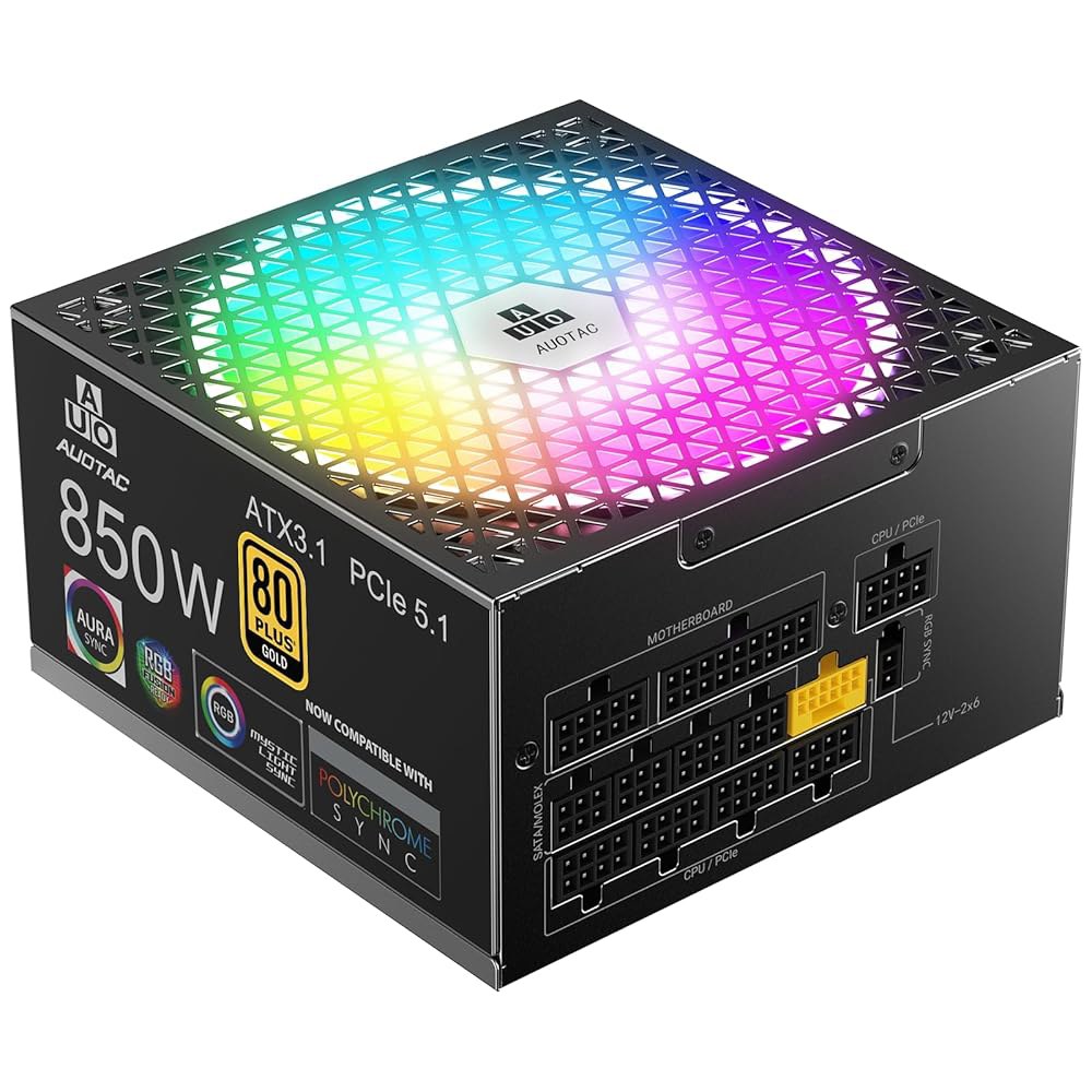 Auotac 850W 풀 모듈식 전원 공급 장치, 80개 이상의 골드 인증 PSU, ATX 3.1 및 PCIe 5.1 준비 완료, 12V-2x6 네이티브 커넥터, 140mm RGB - 상세 이미지 2