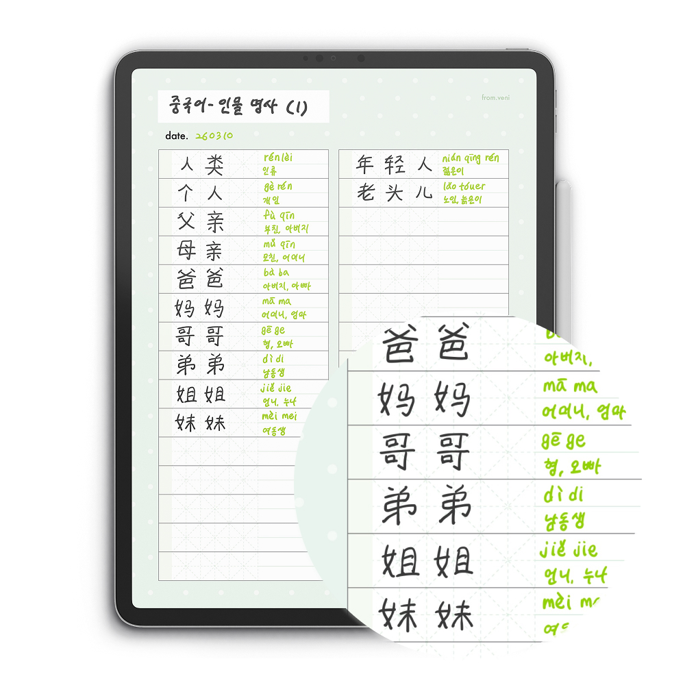 굿노트 중국어 단어장 양식 템플릿 디지털 pdf - 상세 이미지 2
