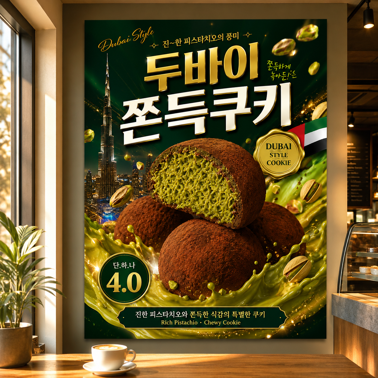 두바이쫀득쿠키 포스터 두쫀쿠 제작 메뉴 인쇄 디저트 카페 H 반광택 인화지 235g A3 - 상품 이미지