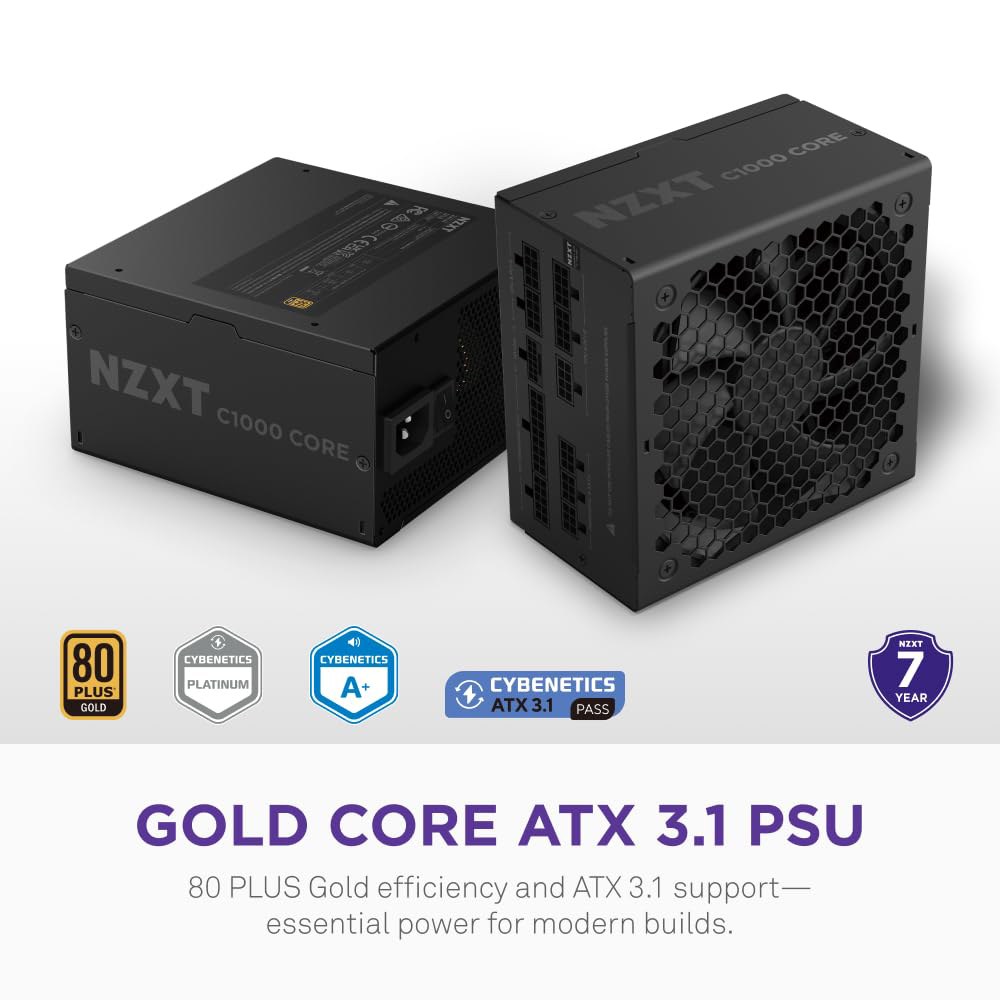 NZXT C1000 골드 코어 - 1000W ATX 3.1 전원 공급 장치 80 플러스 사이베네틱스 플래티넘 완전 모듈식 PCIe 5.1 600W 12V-2x6 제로 RPM 팬 - 상세 이미지 2