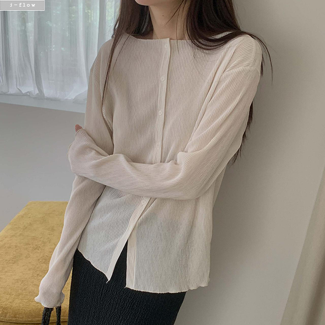 로이든 라운드 플리츠 블라우스 가디건 2col 봄 여름 카라넥 주름 스탠다드핏 제이플로우 이미지 7