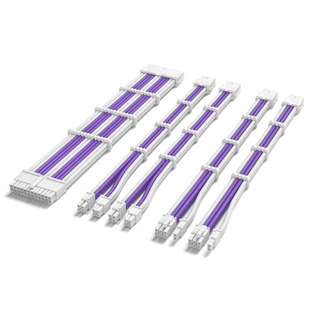 Sirlyr PSU 확장 케이블 키트 - PC 빌드 16AWG 24핀 ATX /8(4+4) 핀 EPS CPU /8(6+2) PCI-E GPU 화이트 퍼플 4 PCS Black - 상품 이미지