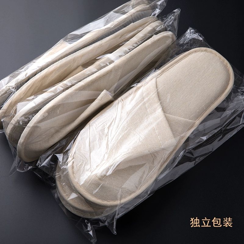 호텔실내화 베이지 룸슈즈 거실화 호텔슬리퍼 슬리퍼 30쌍 거친 리넨 슬리퍼 베이지 프리사이즈 - 상세 이미지 3