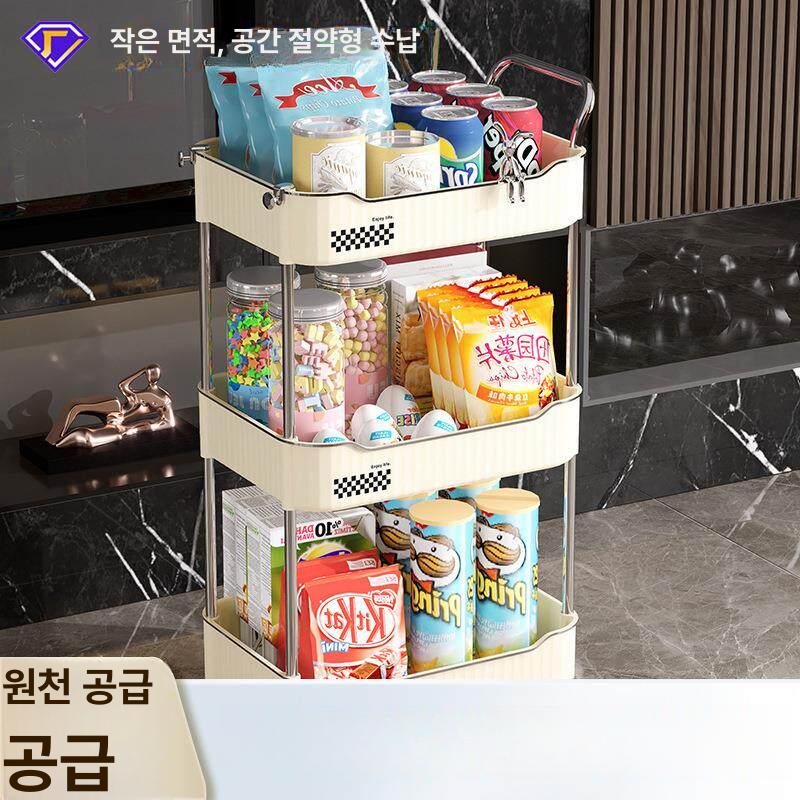 접이식 트롤리 이동식 선반 2단 바퀴 수납 카트 강아지 머리 스티커 3단 - 상세 이미지 4