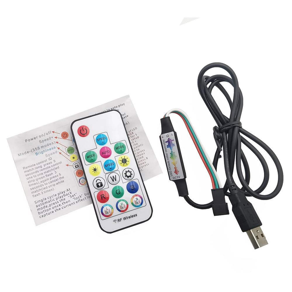 브라보크리 WS2812B WS2811 5050 RGB LED 스트립 라이트 음악 컨트롤러 미니 17Keys RF 무선 리모컨 370모드 드림 컬러 라이트용 USB 5V 변경 - 상세 이미지 2