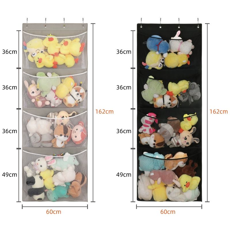 문걸이 인형정리함 벽걸이 면직물 포켓형 패브릭 4단 60x162cm B 후크 포함 정형봉 포함 - 상세 이미지 2