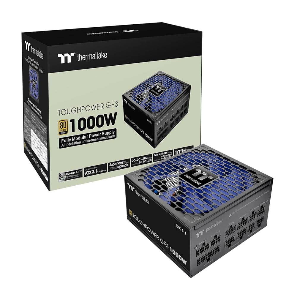 써멀테이크 터프파워 GF3 1000W, ATX 3.1, 네이티브 PCIe 5.1 12V-2x6, 플랫 케이블, 색상 일치 커넥터, 일본 메인 커패시터, 135mm 팬, 80개 이상 - 상품 이미지