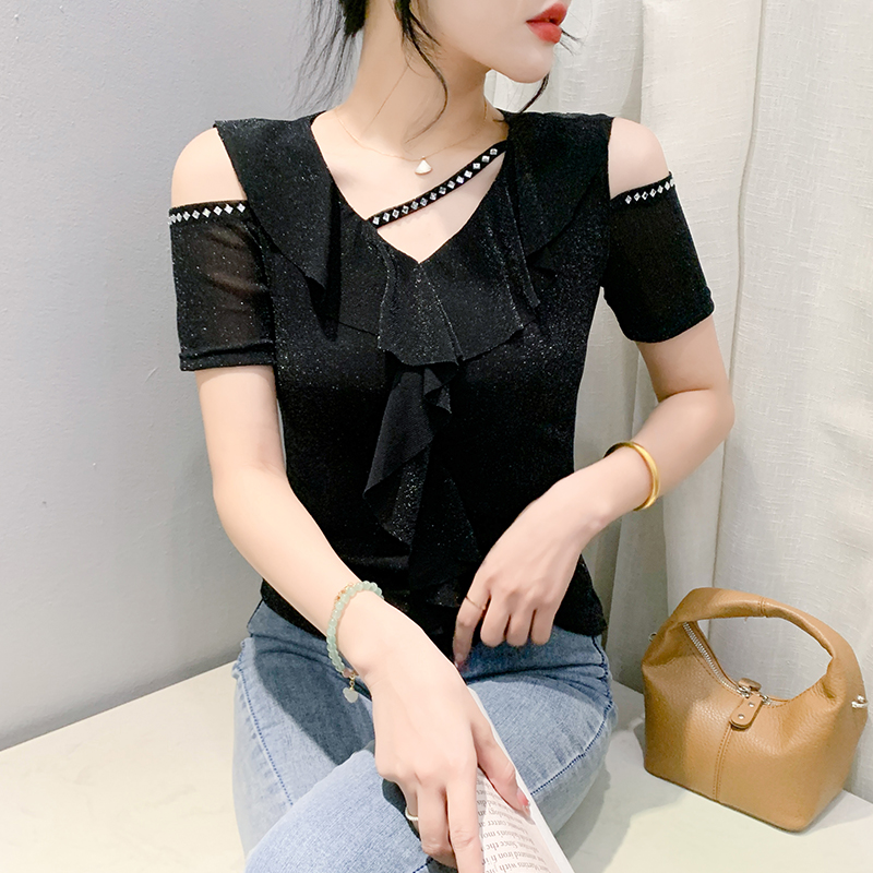 라인 댄스복 성인 방송 라틴 댄스옷 댄스상의 스포츠 사교 반팔 장미레드 M - 상세 이미지 2