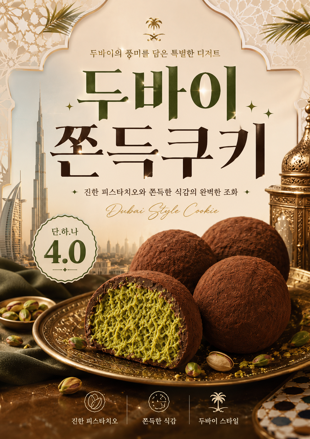 두바이쫀득쿠키 포스터 두쫀쿠 제작 메뉴 인쇄 디저트 카페 I 반광택 인화지 235g A3 - 상세 이미지 2