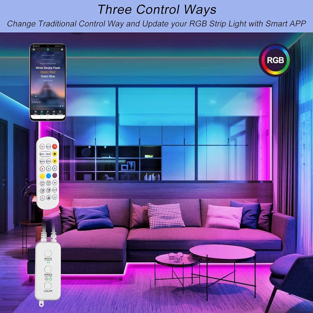컨트롤러가 있는 Sunity LED 조명 원격 교체, 5V / 12V 24V 10mm RGB 스트립(2포트)과 호환되는 APP 음악 동기화 기능이 Bluetooth 컨트롤러 세트 - 상세 이미지 2