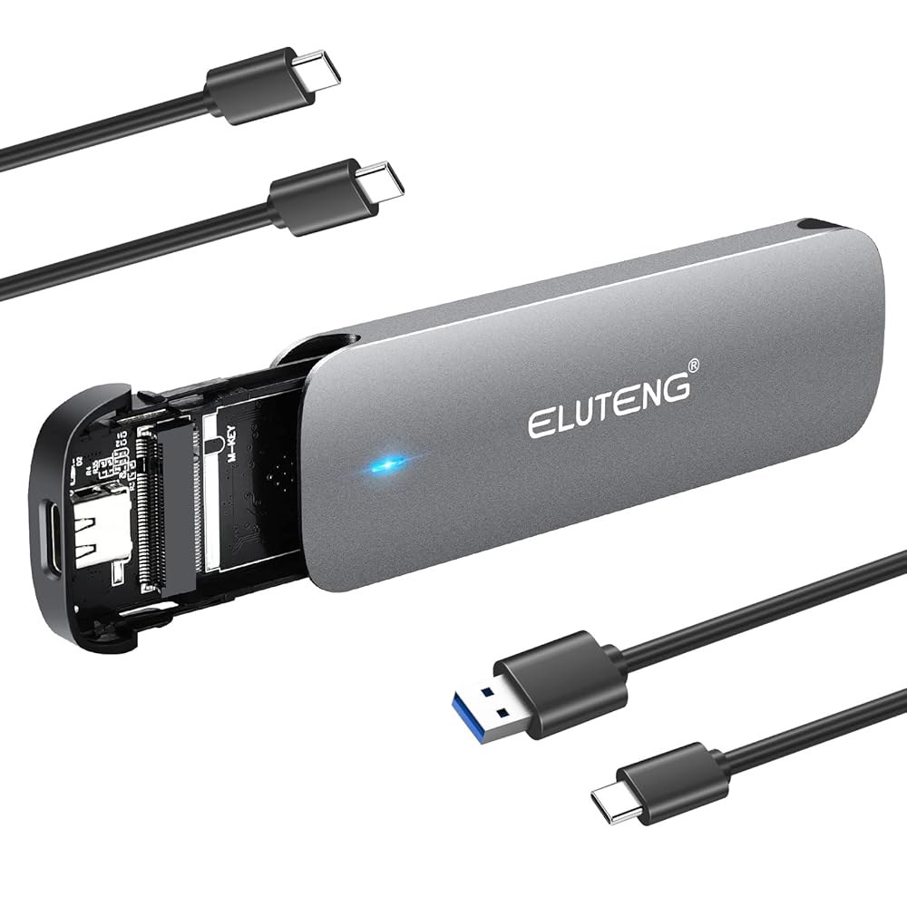 ELUTENG M.2 NVMe SATA SSD 인클로저, USB 3.2 Gen 2 10Gbps, M2 리더 어댑터 도구 없는 듀얼 프로토콜 M-키 / B+M 키 외장 어댑터, 알루 - 상품 이미지