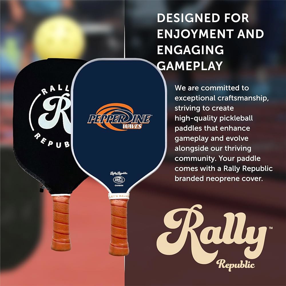 Rally Republic 공식 라이선스 대학 피클볼 승인 벌집 코어, 가죽 위한 프리미엄 패들 - 협회 라켓 탄소 편안함을 외관, 경량 미국 그립 섬유 - 상세 이미지 3