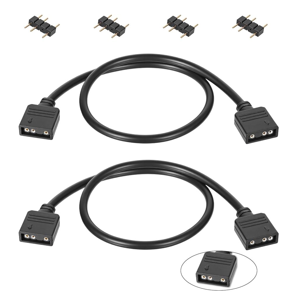 6 PCS ARGB 케이블 연장, 11.8인치 5V 3핀, PC 컴퓨터 팬 또는 LED 시리즈 조명을 위한 암수 스플리터 - 상품 이미지