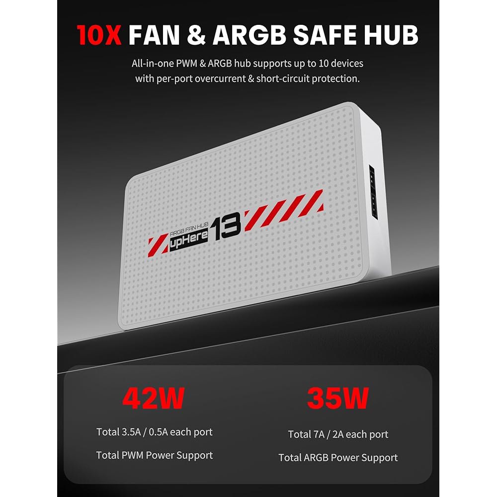 여기 10포트 ARGB PWM 팬 허브 컨트롤러 - SATA 전원이 장착된 마그네틱 설치 PC 케이스 스플리터, 냉각 및 조명 커스터마이징을 위한 5V 3핀 RGB LED 지원 - 상세 이미지 2