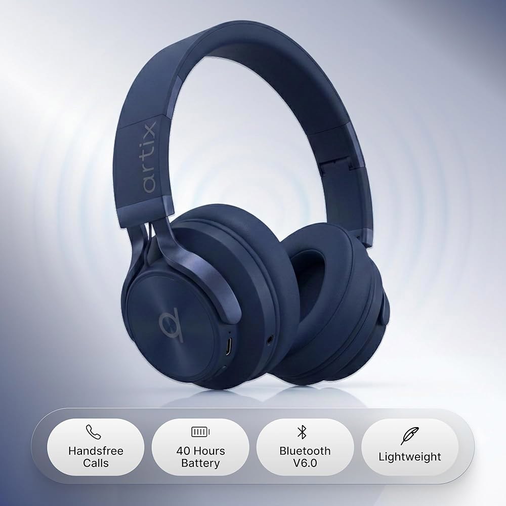 ARTIX CL750 무선 헤드폰 오버 이어, 40시간 재생 시간 및 3가지 EQ 음악 모드 블루투스 V6.0 마이크가 있는 헤드폰, 하이파이 스테레오 접이식 경량 헤드셋, 홈 - 상세 이미지 3