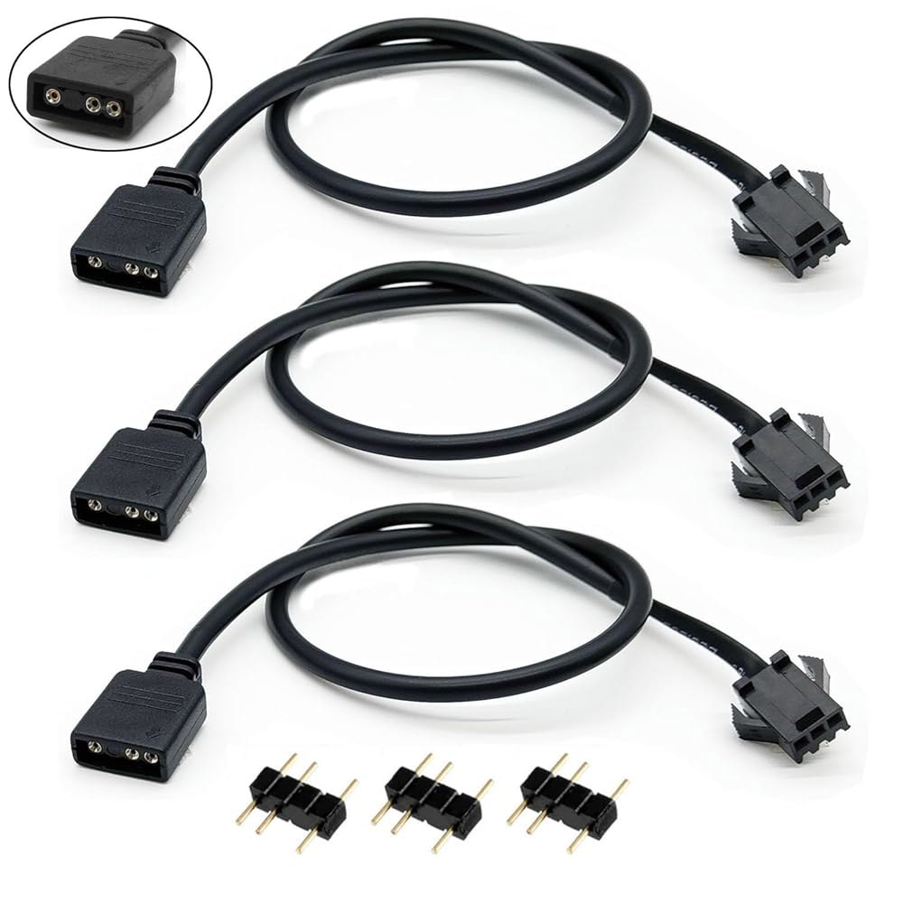 Jstincal ARGB 여성 케이블, 1-to-1 확장 5V 3핀 디지털 주소 지정 RGB PC 11.8인치, 3팩 ARGB 1to1 3pcs - 상품 이미지