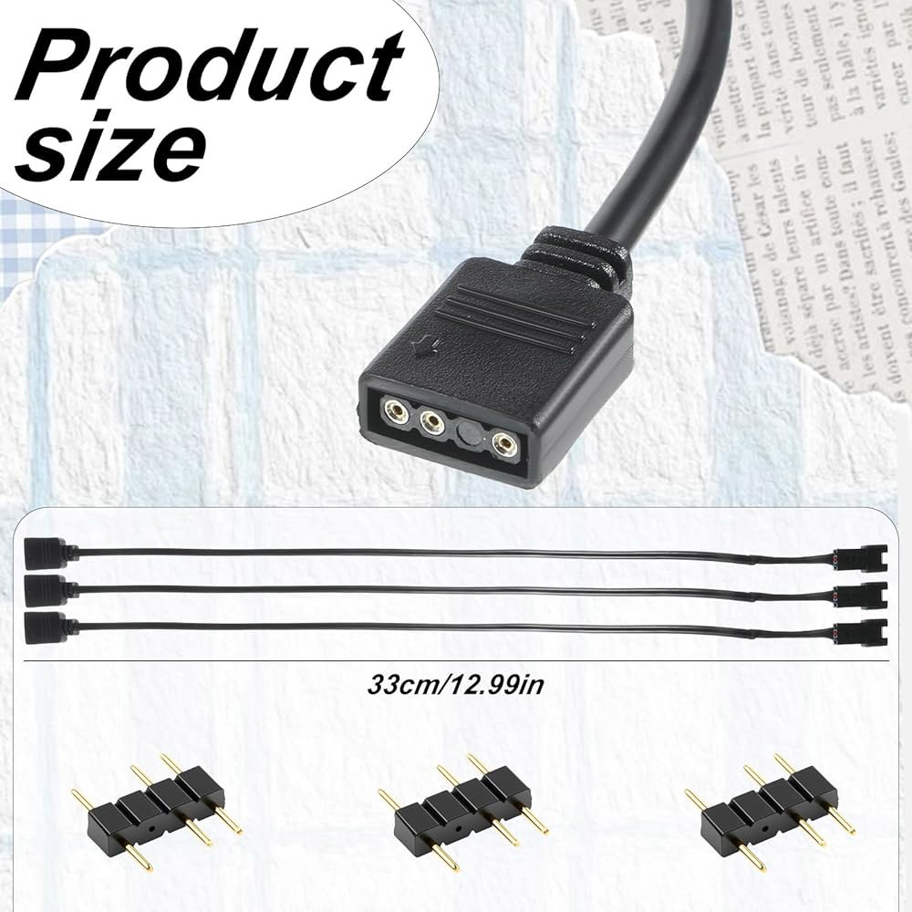 어댑터 핀 JST 3핀 커넥터 RGB 연장 케이블이 있는 3팩 ARGB 케이블 5V 3핀-SM 남성 어댑터, 1대1 케이블, 11.8인치 - 상세 이미지 2