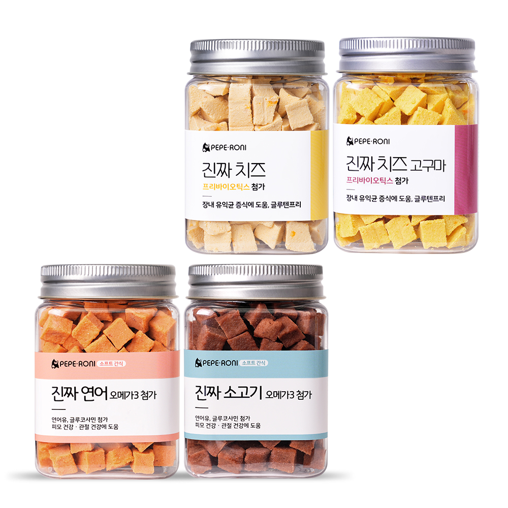 강아지 져키 페페로니 4개 SET 연어+소고기+치즈+치즈고구마