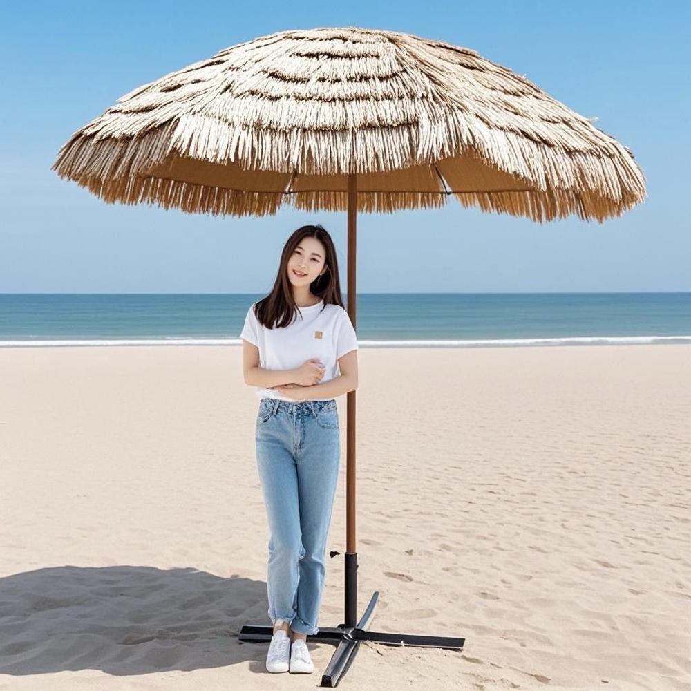 홀딩 야외파라솔 인쇄 야외용 우산 초가 밀짚 대형 패션 원목 디자인 캠핑 낚시 카페 감성 - 상세 이미지 2