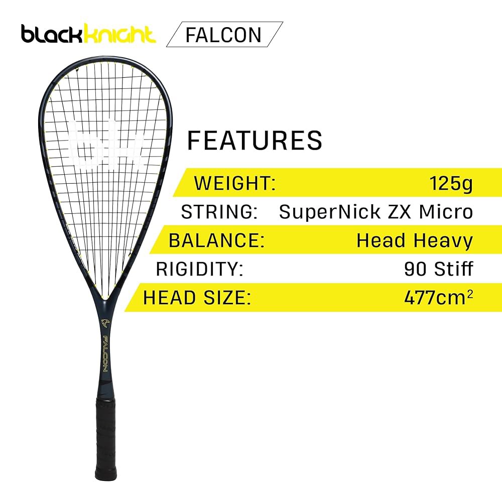 Black Knight Falcon 스쿼시 라켓 - 흑연 내구성, 125g 경량, 티어드롭 헤드 이상적 프레임으로 밸런스, 헤비 프레임, 전문 선수에게 - 상세 이미지 2