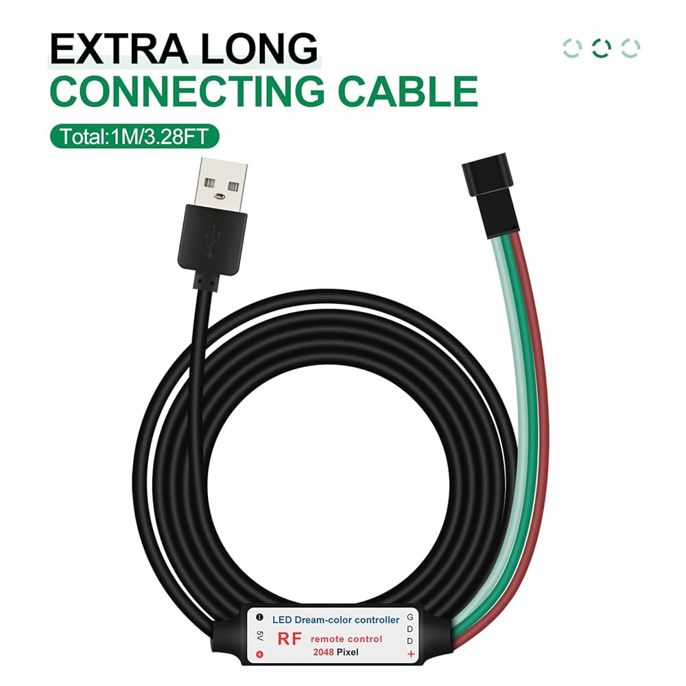RGBZONE DC 5V USB LED 컨트롤러, 21키 RF 무선 리모컨, 1M / 3.3FT 3핀 WS2812 WS2811 WS2812B 드림 컬러 스트립 조명 4PIN-IR - 상세 이미지 3