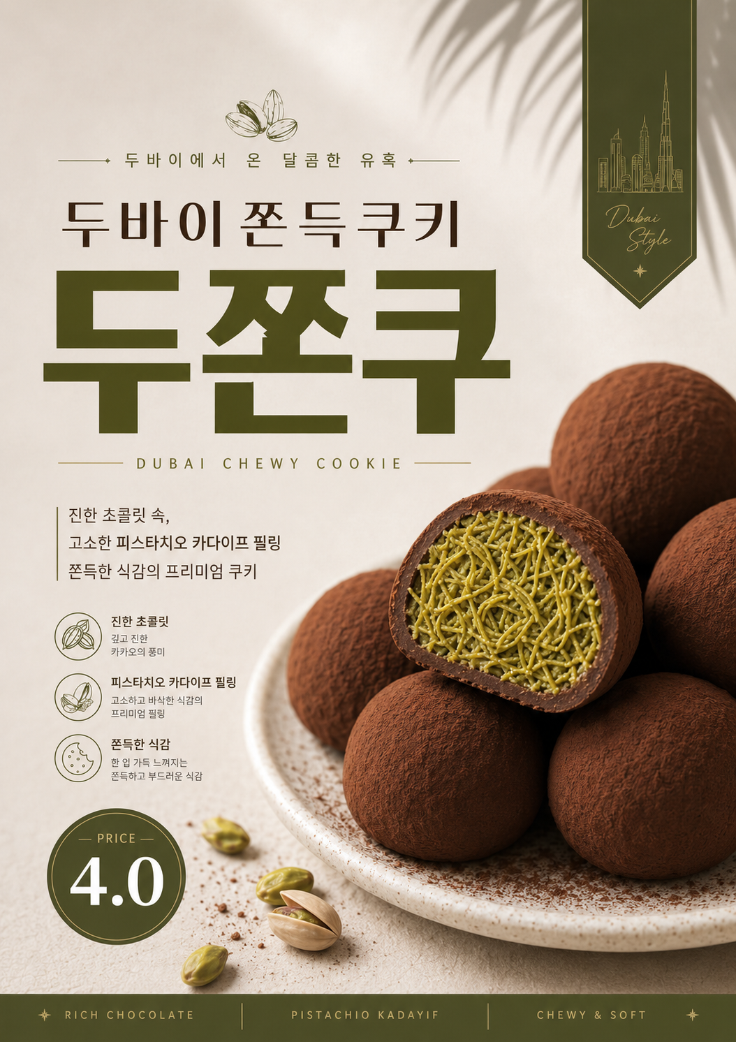 두바이쫀득쿠키 포스터 두쫀쿠 제작 메뉴 인쇄 디저트 카페 B 반광택 인화지 235g A3 - 상세 이미지 2