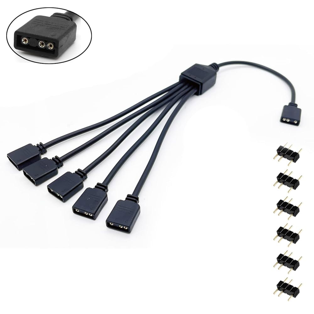 컴퓨터 섀시 CPU 쿨러 및 5V ARGB 팬용 Jstincal 1-to-5 스플리터 케이블, 3핀 주소 지정 가능 RGB 확장 케이블 LED 동기화 케이블(1팩) 1-to-2 - 상세 이미지 2