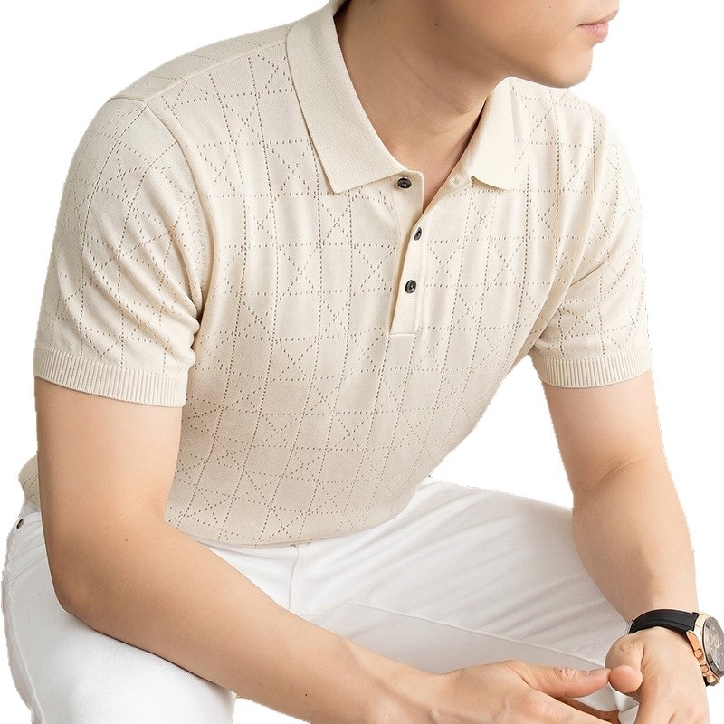 남성 여름 니트 카라티 반팔 시스루 폴로 셔츠 - 상세 이미지 5