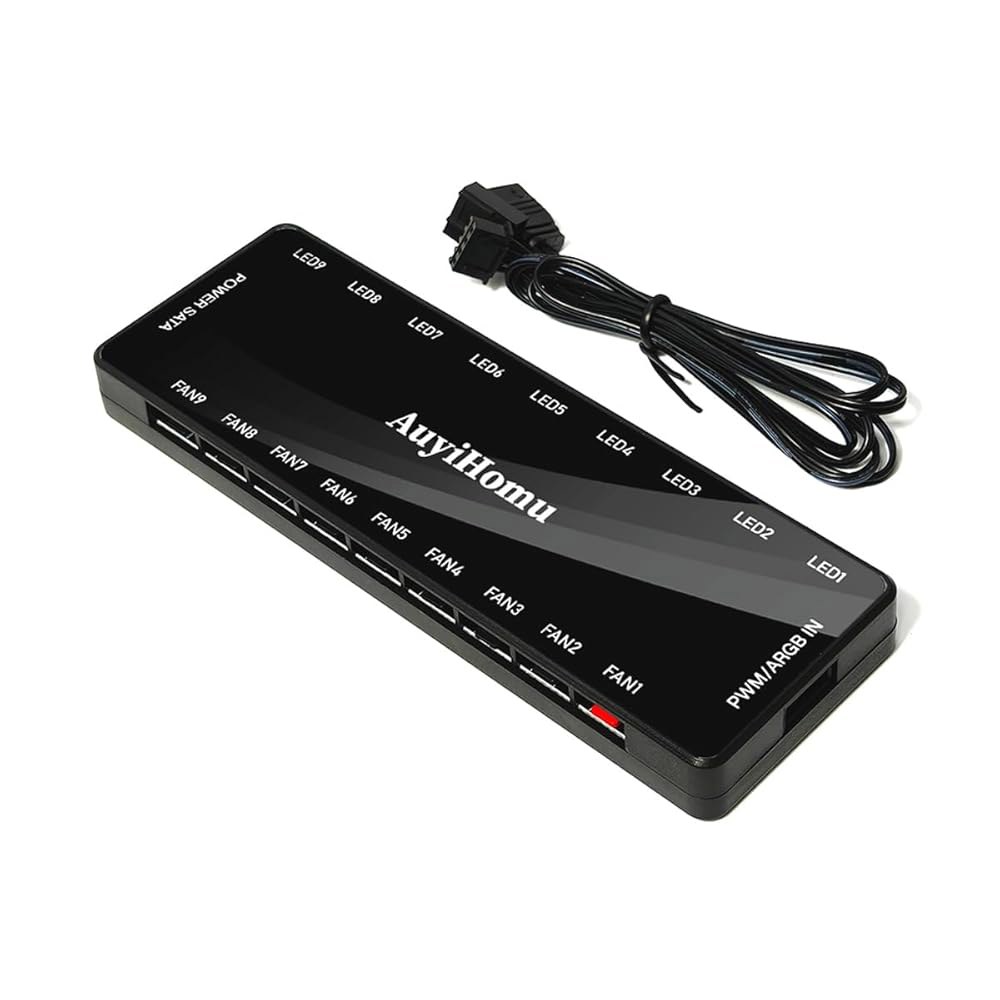 AuiHomu 9포트 ARGB PWM 팬 허브 컨트롤러, SATA 전원 PC 케이스 스플리터, 5V 3핀 ARGB, 4핀 PWM, 냉각 팬용 마그네틱 백플레이트 - 상품 이미지