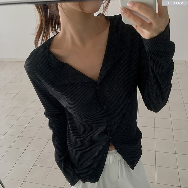 로이든 라운드 플리츠 블라우스 가디건 2col 봄 여름 카라넥 주름 스탠다드핏 제이플로우 이미지 6