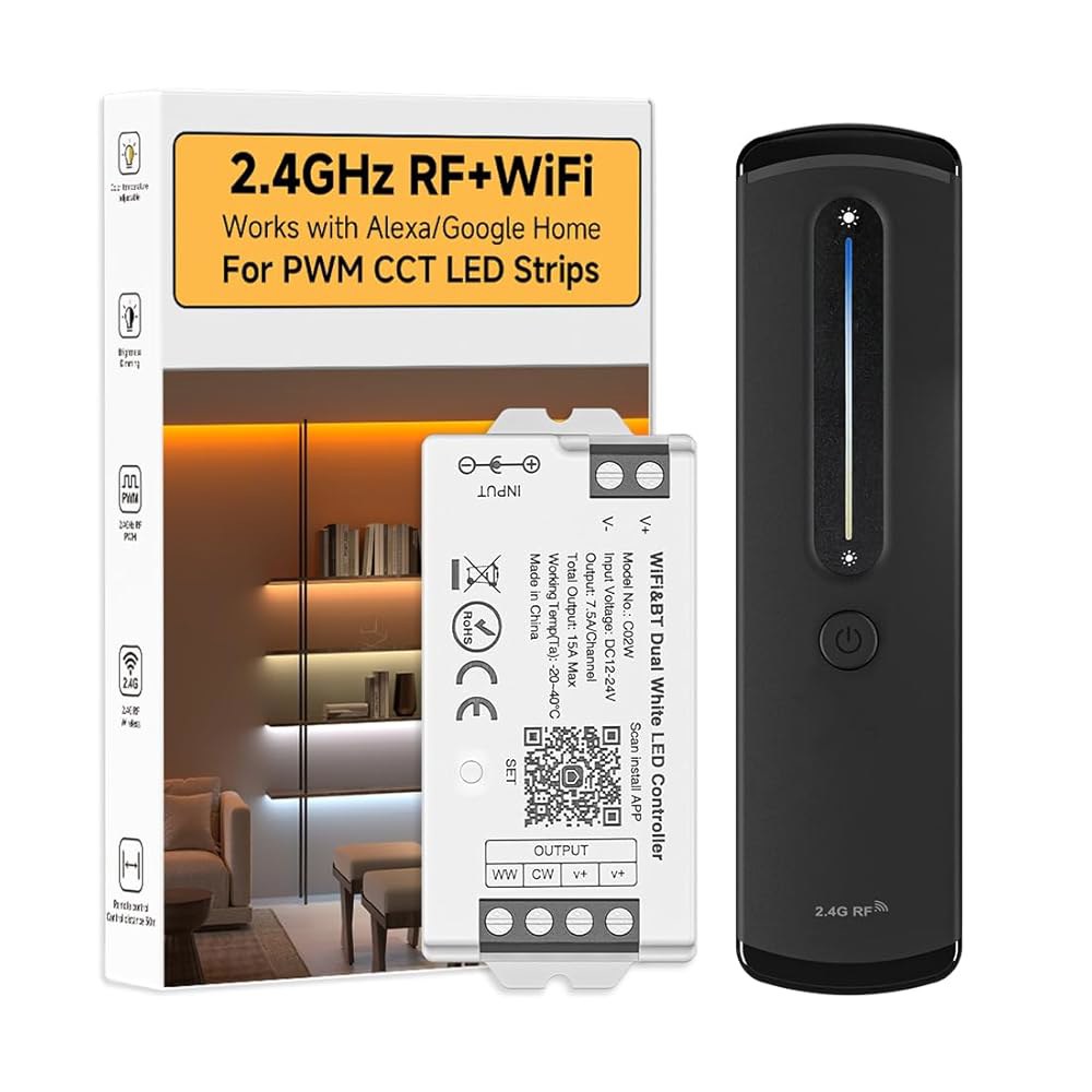 BTF-LIGHTING RF 2.4GHz 무선 리모컨 RC08RFB 및 C02W 듀얼 화이트 투야 WiFi 컨트롤러 키트 Alexa Google 홈 앱 제어를 위한 CCT PWM - 상품 이미지