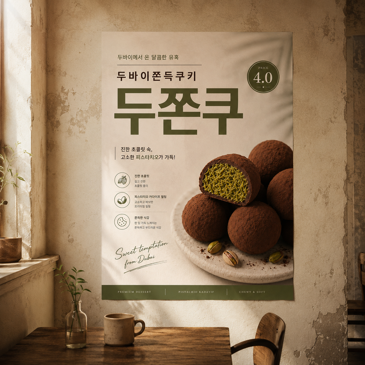 두바이쫀득쿠키 포스터 두쫀쿠 제작 메뉴 인쇄 디저트 카페 F 반광택 인화지 235g A3 - 상품 이미지