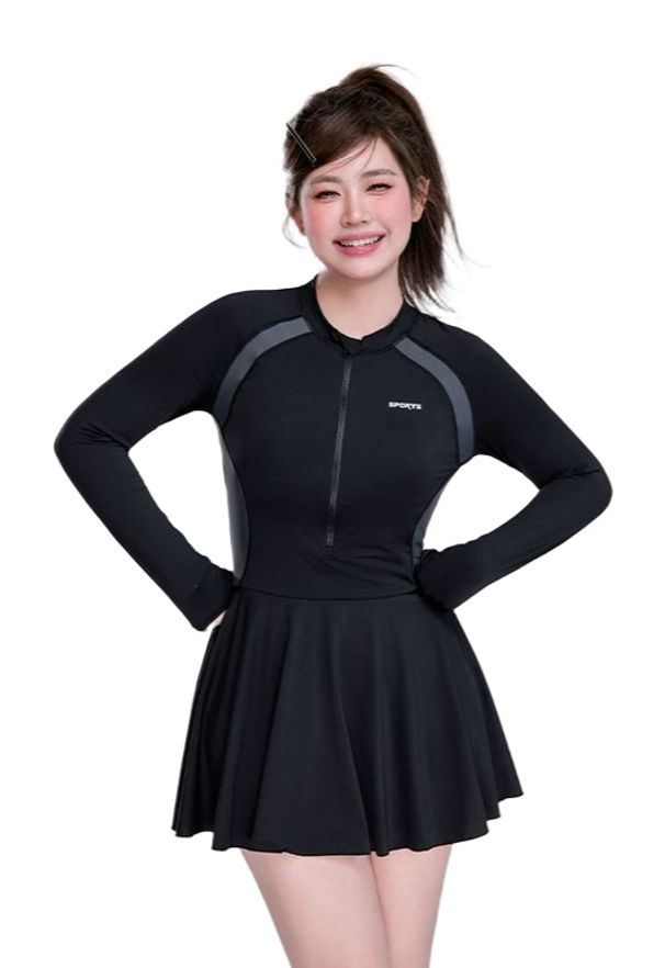 긴팔 원피스수영복 자외선차단 빅사이즈 여성수영복 클래식블랙 L - 상품 이미지