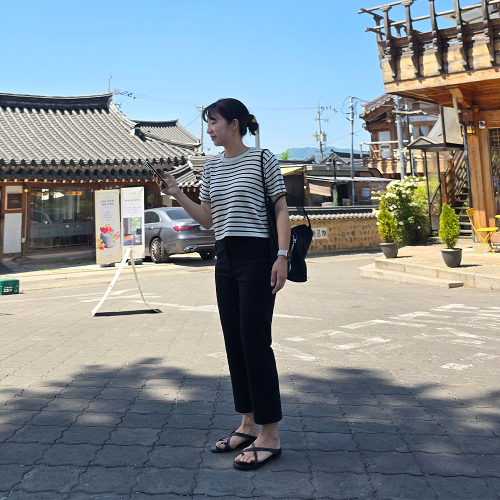 키작녀바지 여자 슬림핏 슬랙스 여름 8부 블랙 팬츠 - 상세 이미지 5