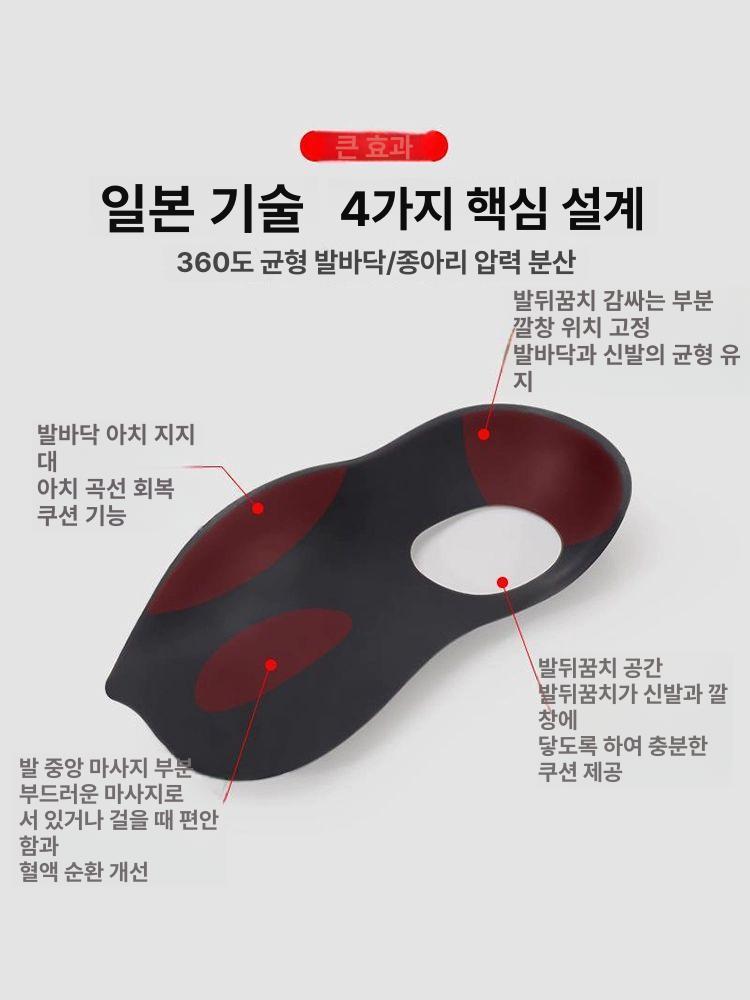 X다리 깔창 방지 지지 아치형 1쌍 휜다리 TPU 블랙 블랙 S 1쌍 - 상세 이미지 2