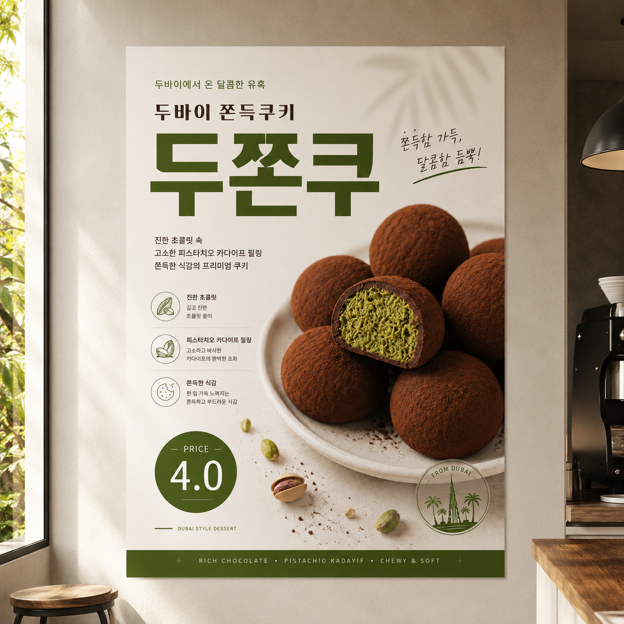 두바이쫀득쿠키 포스터 두쫀쿠 제작 메뉴 인쇄 디저트 카페 C 반광택 인화지 235g A3 - 상품 이미지