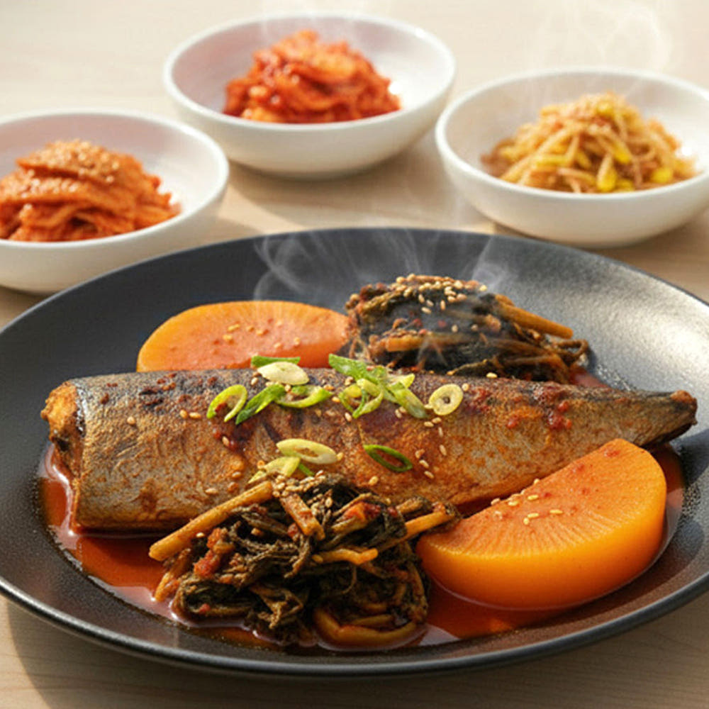 비린내 없는 화덕에 구운 순살 시래기 고등어 무조림 2인분 진한 양념 99.9% 가시제거 - 상품 이미지