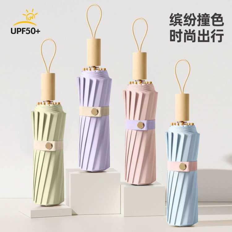 속 꽃무늬 양산 8뼈 자외선차단 민트그린 해염치즈-외옐로우내그린 삼접 수동 16골 102cm - 상세 이미지 2