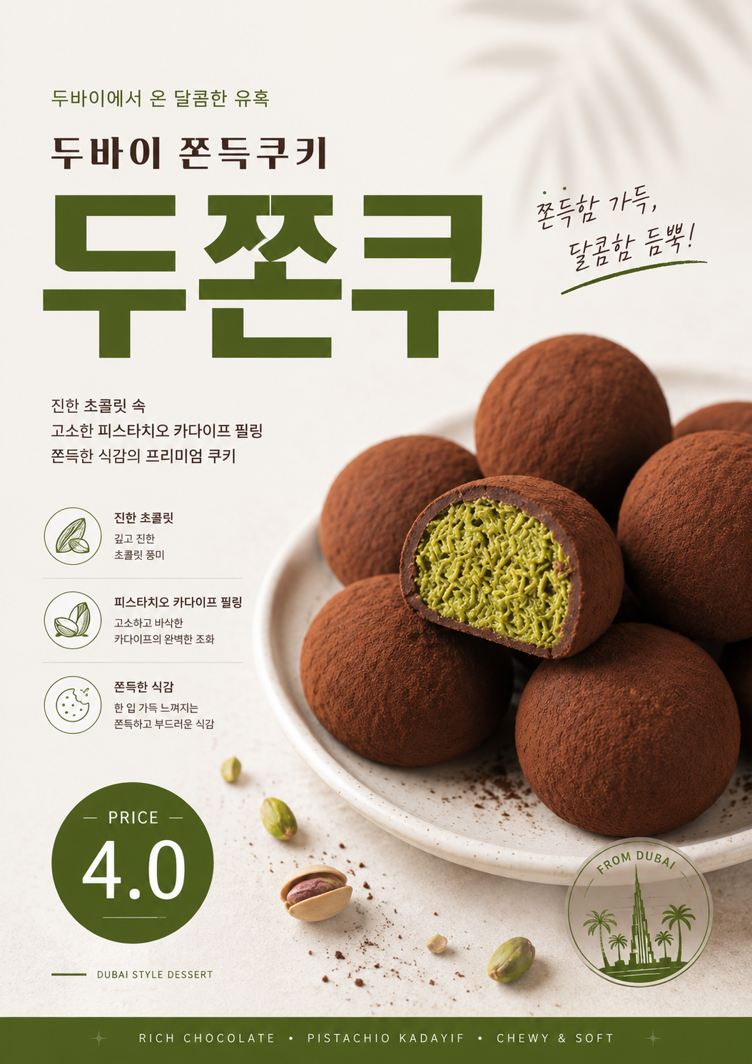 두바이쫀득쿠키 포스터 두쫀쿠 제작 메뉴 인쇄 디저트 카페 C 반광택 인화지 235g A3 - 상세 이미지 2