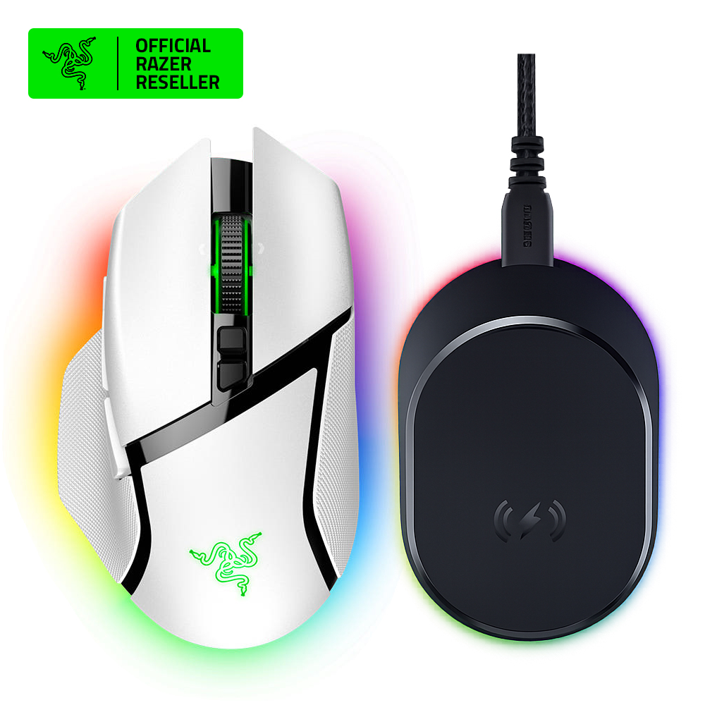 레이저코리아 Basilisk V3 Pro 35K 게이밍 마우스+충전독세트 화이트 - 상품 이미지
