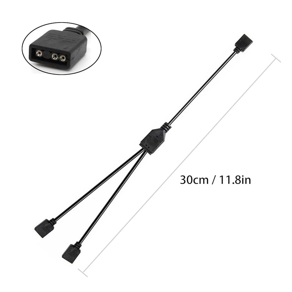 Jstincal ARGB 스플리터 케이블, 1대 2 암수 5V 3 핀 주소 지정 가능 RGB 확장 케이블 LED 동기화 PC 컴퓨터 팬 또는 시리즈(2팩)용 1-to-2 - 상세 이미지 3