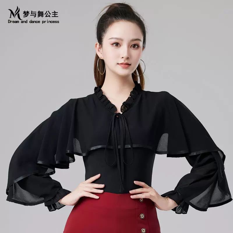 라틴댄스 상의 왈츠 댄스의상 라인댄스옷 공연복 댄스복 와인레드 M - 상세 이미지 2