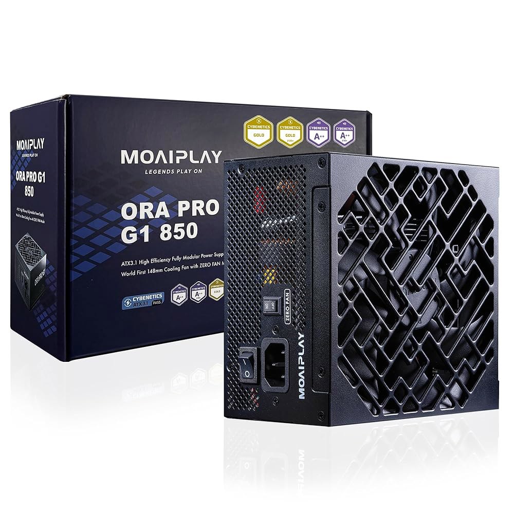 MOA AY ORA PRO G1 850W PSU 풀 모듈식 ATX 3.1 전원 공급 장치, PCIe 5.1 12V-2x6 케이블, 사이베네틱스 골드 인증, 148mm 콰이어트 팬, - 상품 이미지