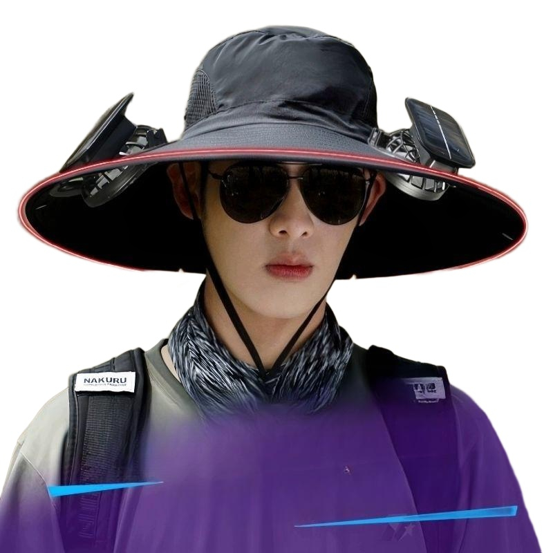 UV차단 선풍기 모자 태양광 충전 야외활동 등산 낚시 캠핑 휴대용 여름 - 상품 이미지