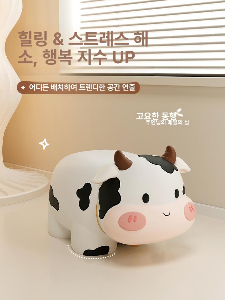 동물 1인용 소파 젖소 패턴 미니 쇼파 스툴 현관벤치 낮은 원목 패브릭 의자 거실 수납 수동식 - 상세 이미지 5